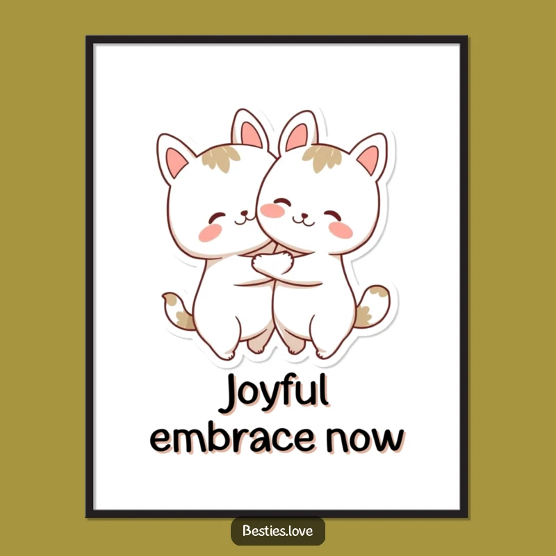 Funny Hugging Animals Digital Art: Joyful Companions Decor, an Instant Funny Gift for Walls