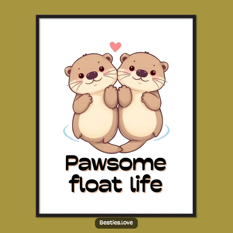 Funny Otter Paws Digital Print: Floating Otters Holding Hands Art