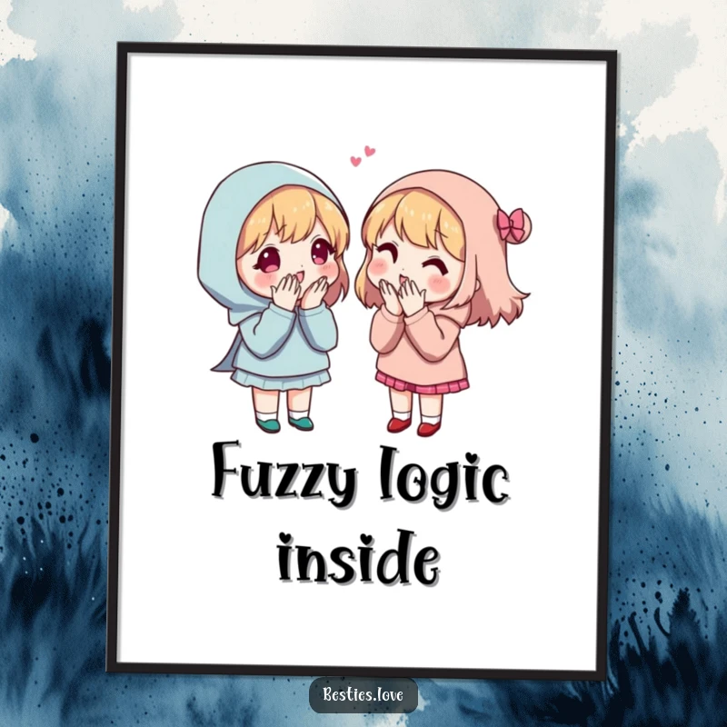 Funny Secret Sharing Friends Digital Art Print showing two pals engaged in exaggerated whispering, sharing a hilarious secret.