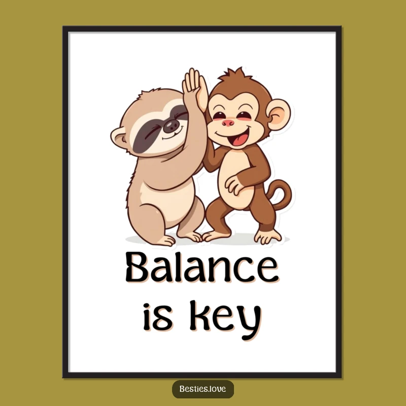 Funny Sloth & Monkey High-Five Digital Art - Instant Decor Gift!