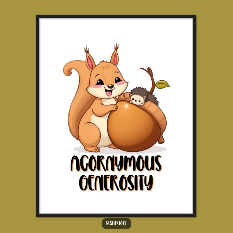 Funny Squirrel & Hedgehog Sharing Acorn Digital Art - Instant Download Gift!