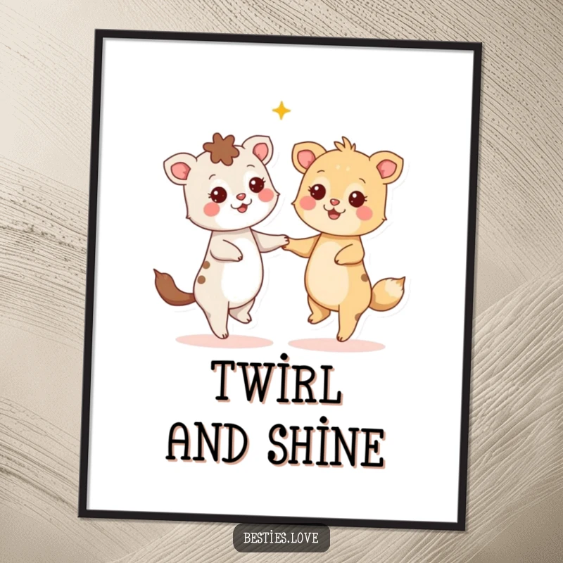 Funny Digital Art Print: Two animals dancing with ecstatic, starry eyes, radiating pure joy and hilarious delight for instant decor.