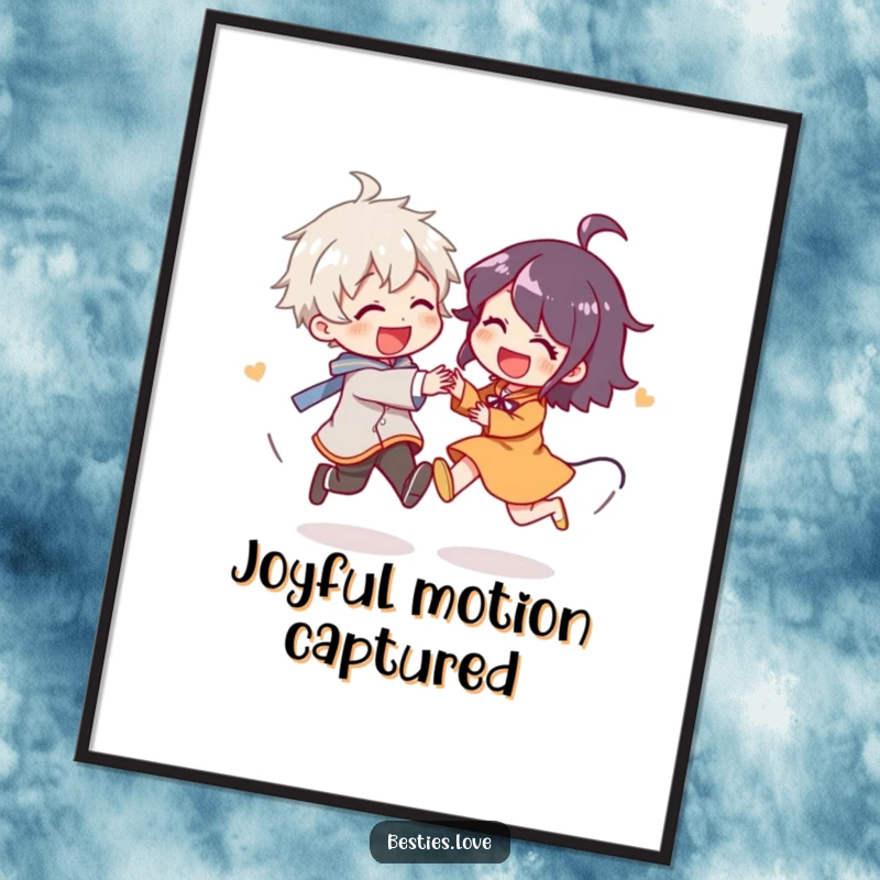 Funny Digital Art Print of two characters in a perpetual, giggling chase, radiating pure joy, playfulness, and dynamic energy for spirited decor.