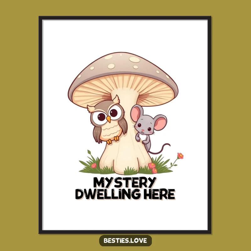 Funny Owl & Mouse Digital Art - Mushroom Peek Friendship Download