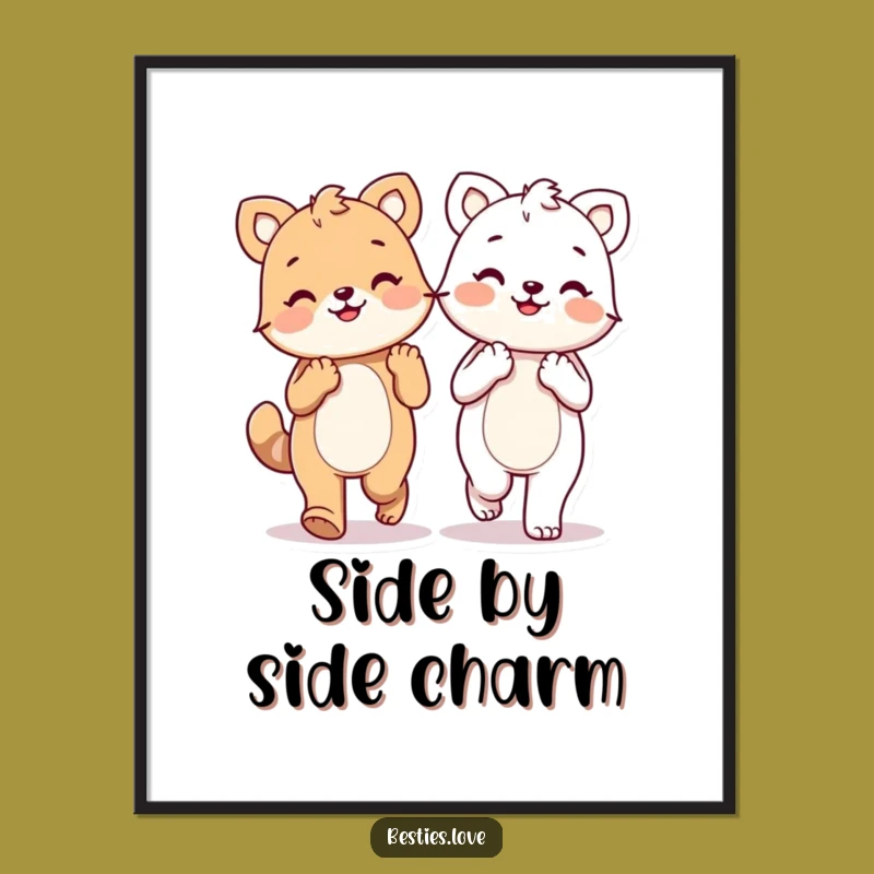 Funny Kawaii Friendship Paws Digital Art Print, Joyful Decor