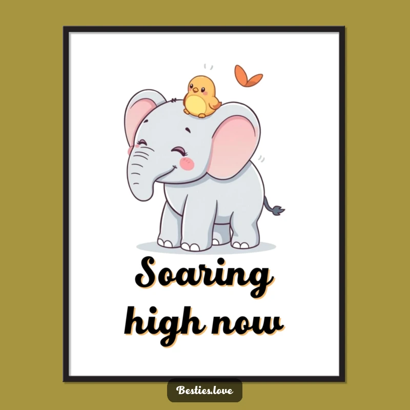 Funny Gentle Giant Digital Art: Elephant & Bird Ride Scene, Instant Funny Gift