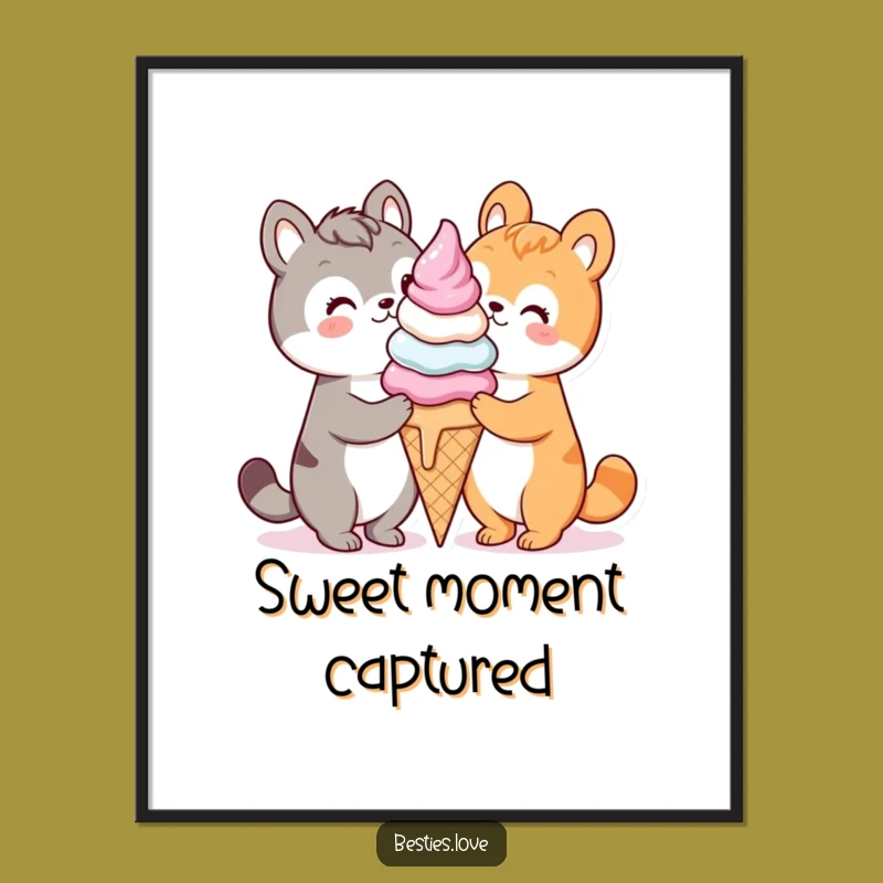 Funny Kawaii Ice Cream Digital Art Print, Sweet Decor Gift