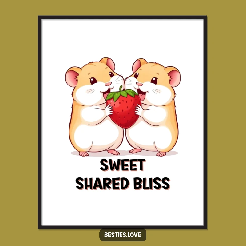Funny Hamster Digital Art: Two Friends Sharing a Giant Strawberry Joyfully