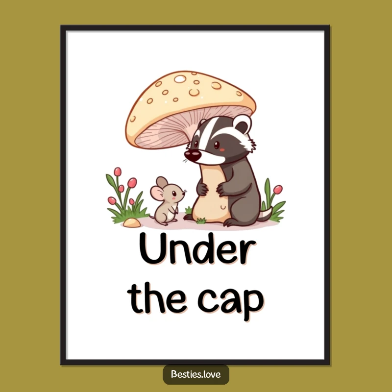 Funny Shy Mouse Badger Digital Art - Cute Forest Friends Printable
