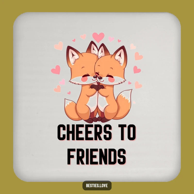 Funny Fox Friends Hug Drink Coaster - Adorable Cute Set for Table Protection