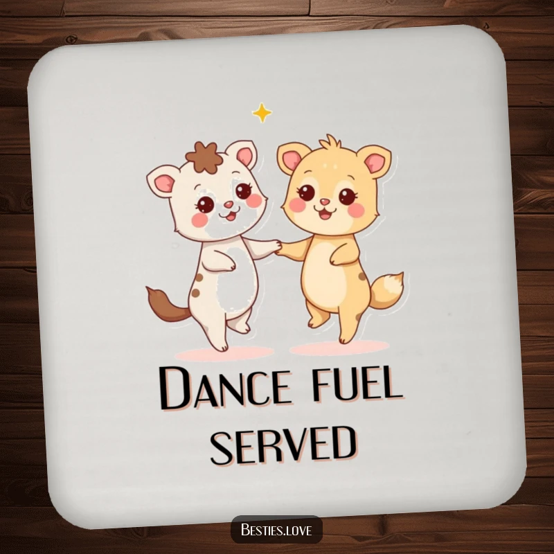 Funny Coasters: Two animals dance gleefully with starry eyes, providing humorous and functional protection for your surfaces.