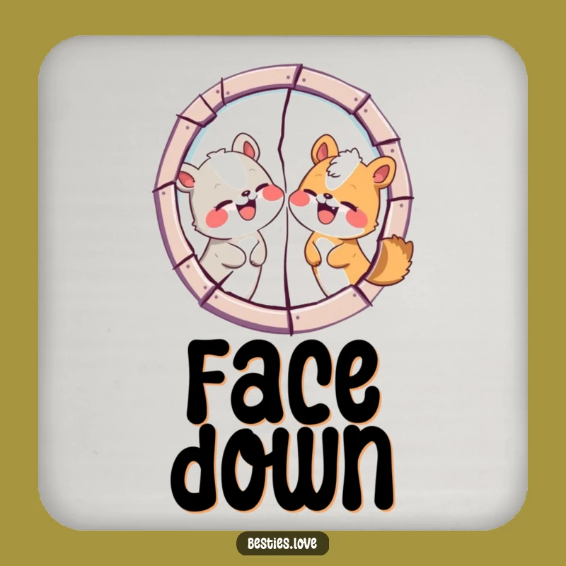 Funny Animal Friends Cracked Mirror Coaster: Protect Surfaces with a Smile