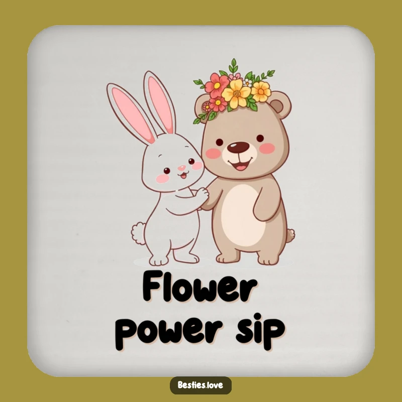 Funny Bunny Bear Flower Crown Drink Coaster - Cute Set for Table Protection