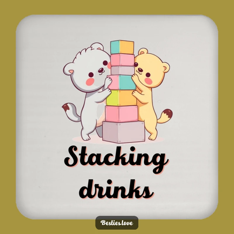 Funny Bestie Animals Block Tower Coaster: Protect Surfaces with Playful Art