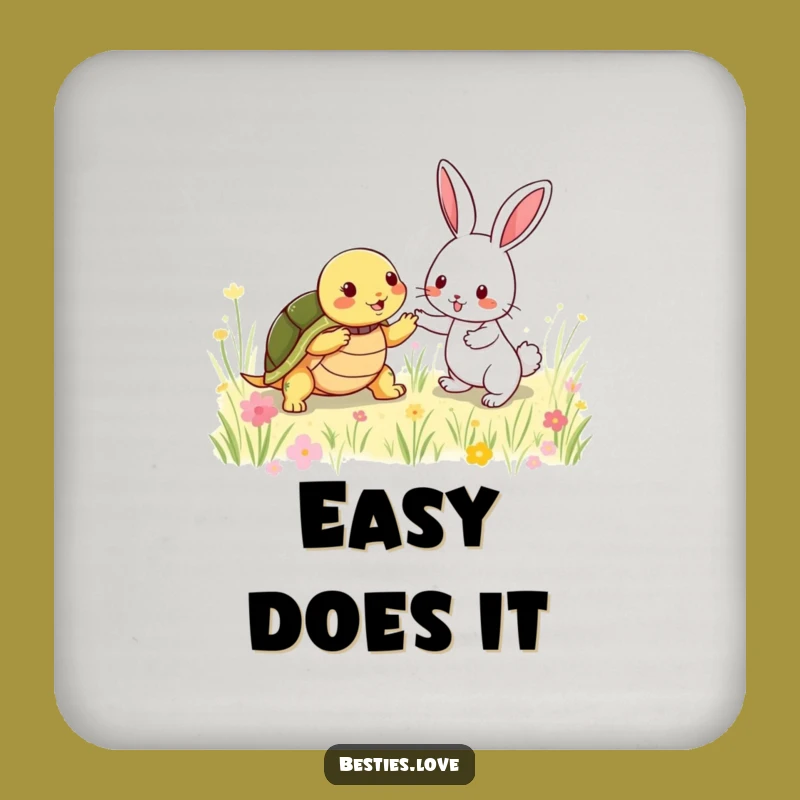 Funny Friendship Frolic Coaster Set: Turtle & Rabbit Tagging Protection, Perfect Funny Gift