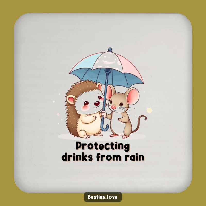Funny Hedgehog & Mouse Drink Coaster: Tiny Umbrella Protection for Your Drinks