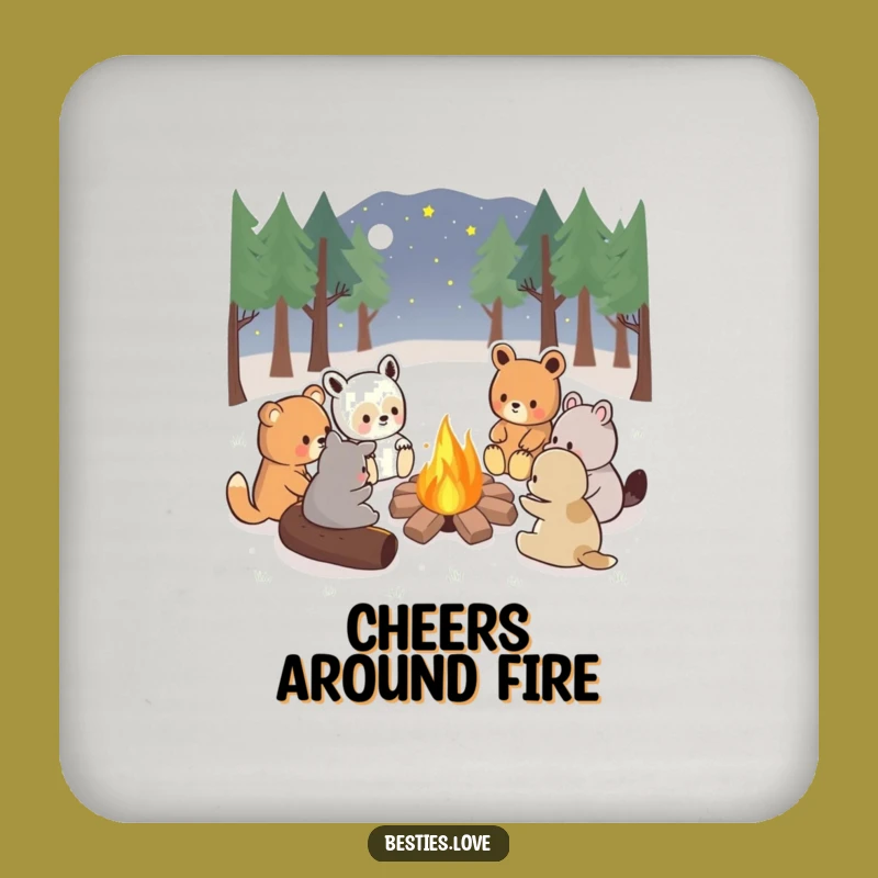Funny Kawaii Campfire Drink Coaster, Cozy Table Protector