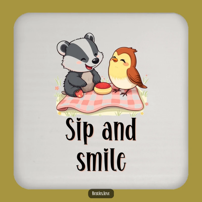 Funny Picnic Pals Coaster Set: Protects Surfaces with Badger & Robin Laughs, Perfect Funny Gift