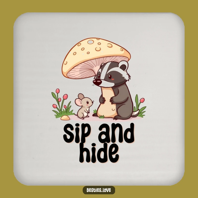 Funny Shy Mouse Badger Drink Coaster - Cute Forest Friends Set