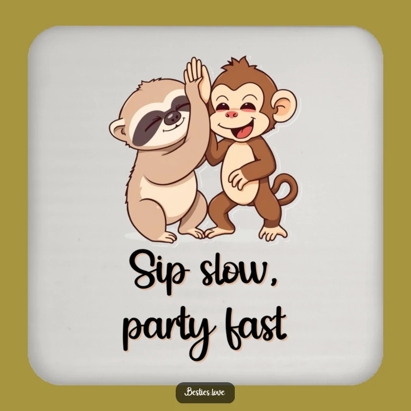 Funny Sloth & Monkey High-Five Coaster - Table Saver Gift!