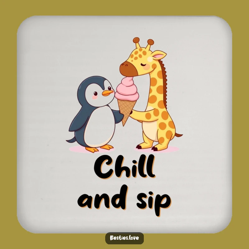 Funny Sweet Treat Coaster Set: Giraffe & Penguin Ice Cream Protection, Perfect Funny Gift