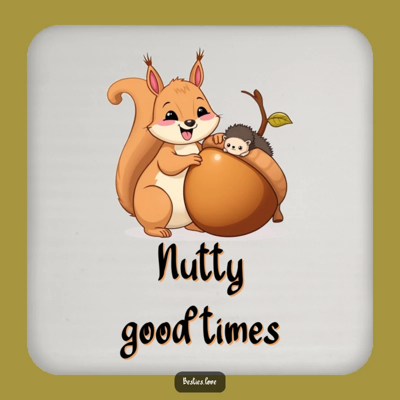 Funny Squirrel & Hedgehog Sharing Acorn Coaster - Protective Table Gift!