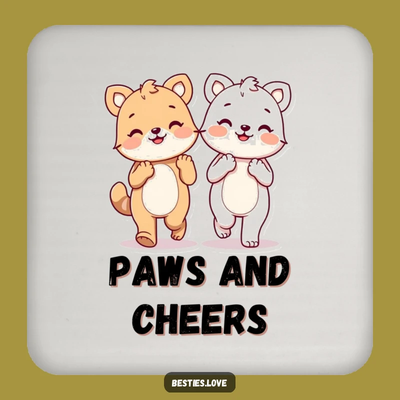 Funny Kawaii Friendship Paws Drink Coaster, Joyful Table Protector