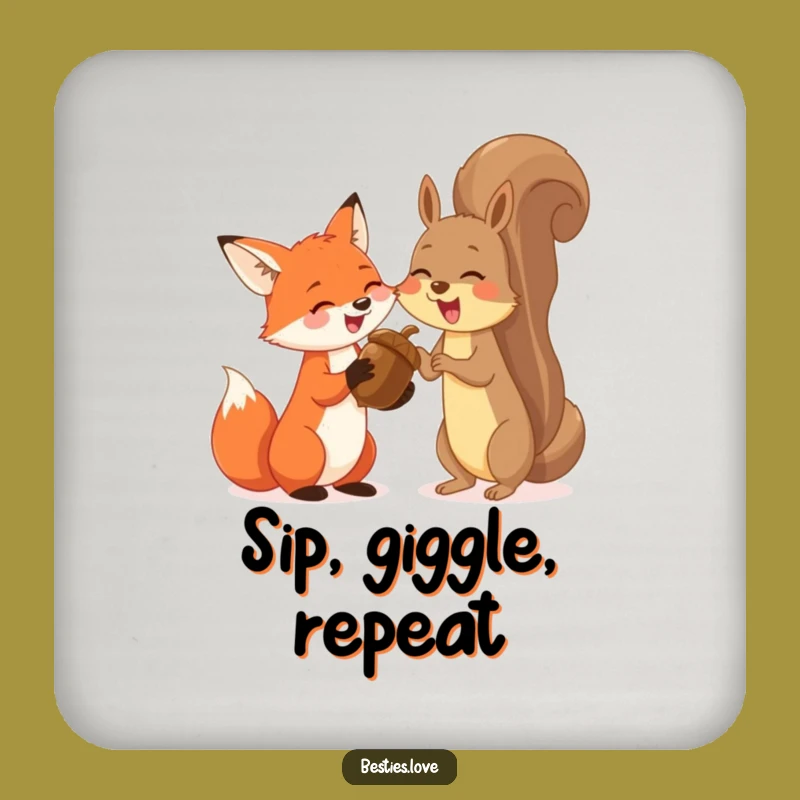 Funny Fox & Squirrel Drink Coaster: Protect Surfaces with Giant Acorn Giggles