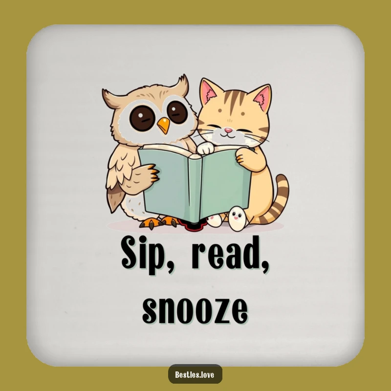 Funny Owl & Cat Drink Coaster: Protect Surfaces with Bookish Charm