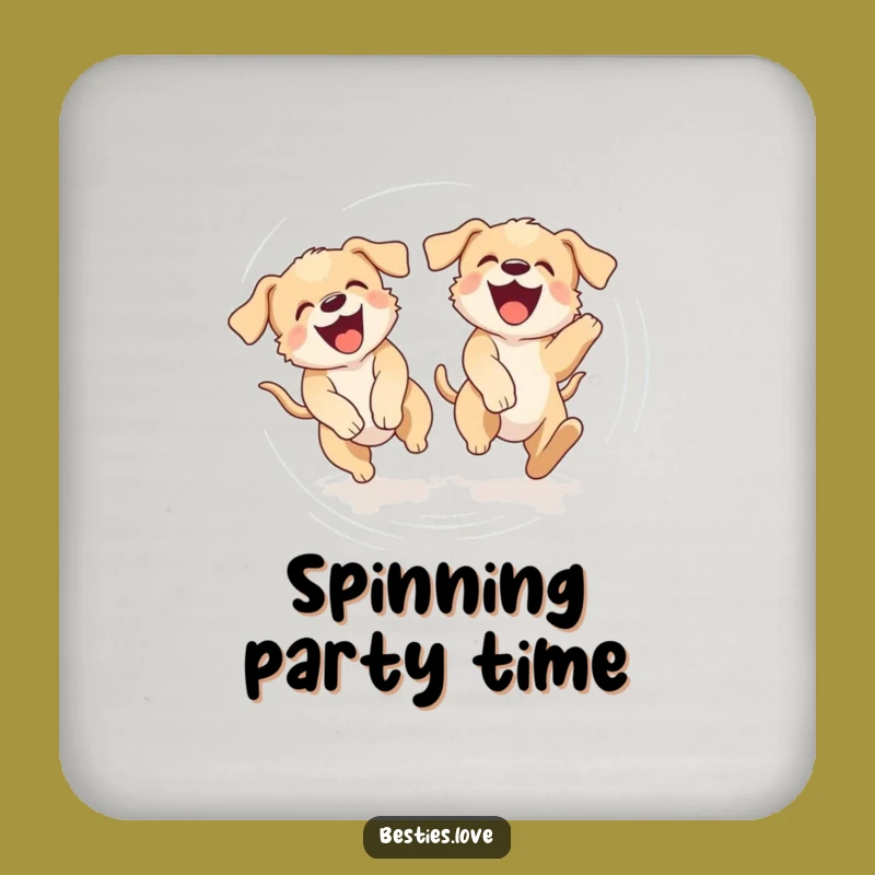 Funny Puppy Tail Chase Drink Coaster - Silly Dog Lover Set
