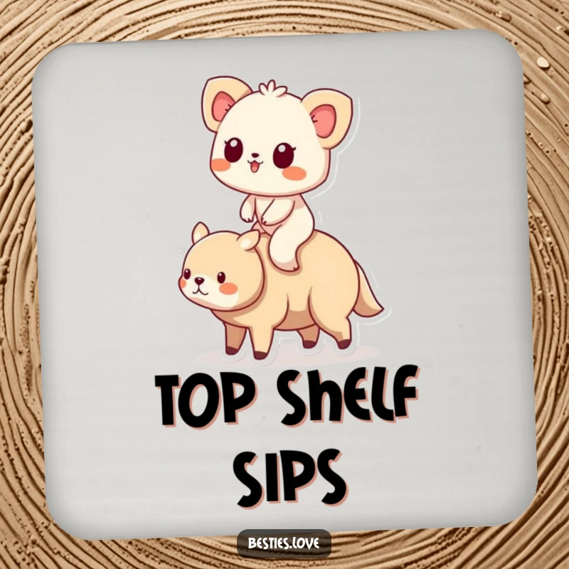 Funny Animal Friends Riding Coaster depicting a small animal riding on the back of its larger friend, adding cute protection.