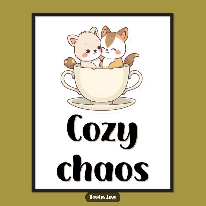 Funny Bestie Animals Tiny Teacup Poster: Frame Your Friendship's Hilarious Moments