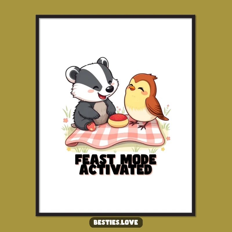 Funny Picnic Pals Poster: Hilarious Badger & Robin Laugh Scene, Great Funny Gift