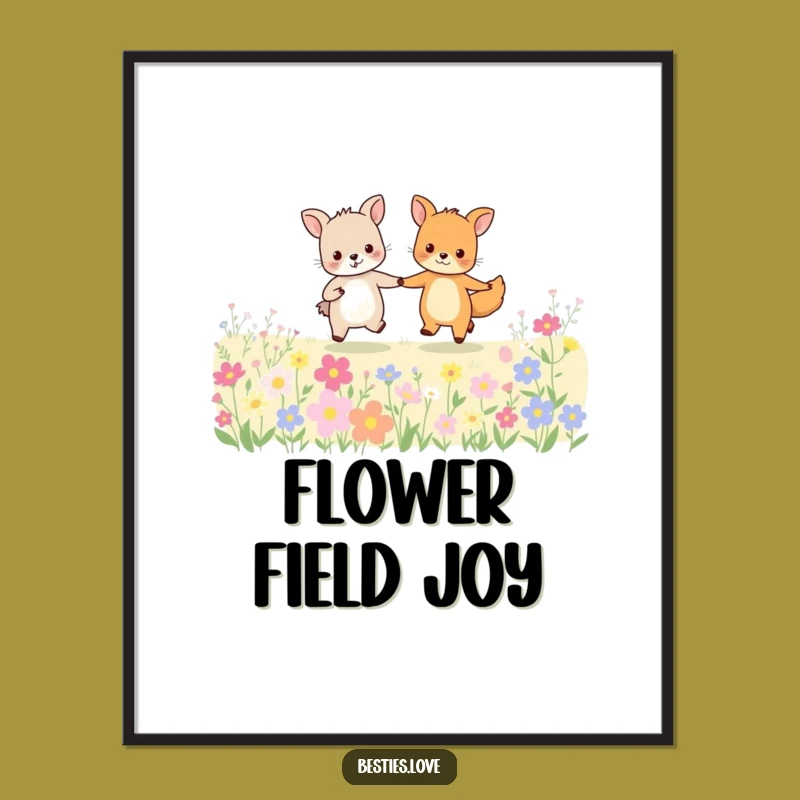 Funny Animal Friends Poster: Art of Joyful Skipping Through Flowers