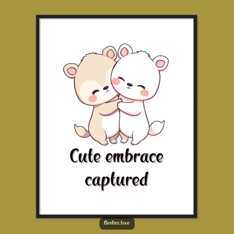 Funny Animal Hug Poster: Cute Embrace Art, Adorable Funny Gift for Walls