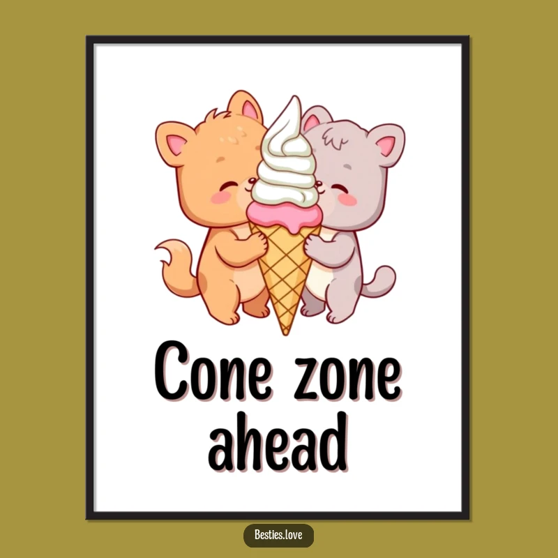 Funny Animal Ice Cream Friends Poster - Sweet Wall Art