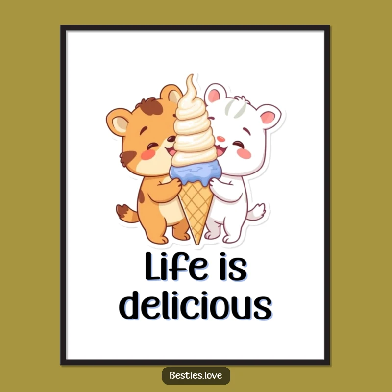 Funny Animal Ice Cream Poster: Sweet Wall Art, Joyful Gift Idea
