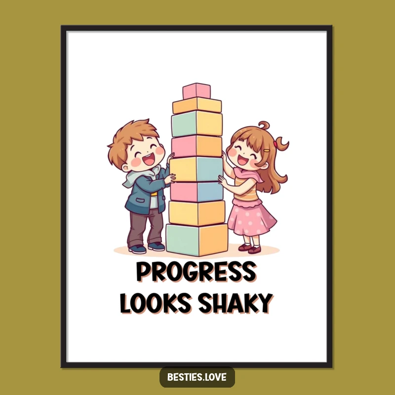 Funny Best Friends Block Tower Poster: Joyful Art Print Gift