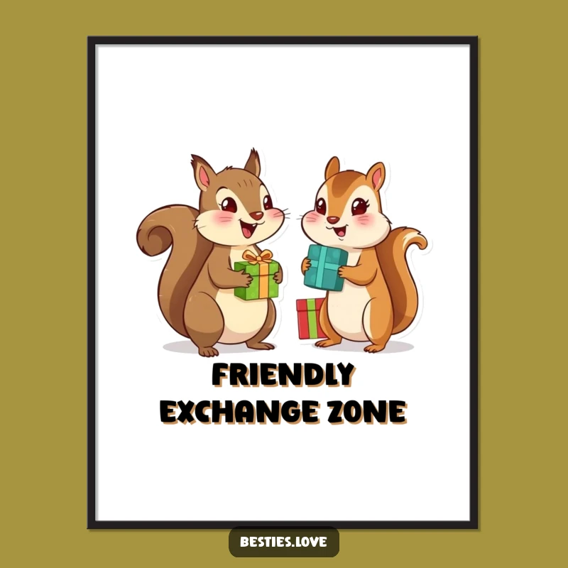 Funny Bestie Animals Poster - Vibrant Squirrel & Chipmunk Gift Exchange Art