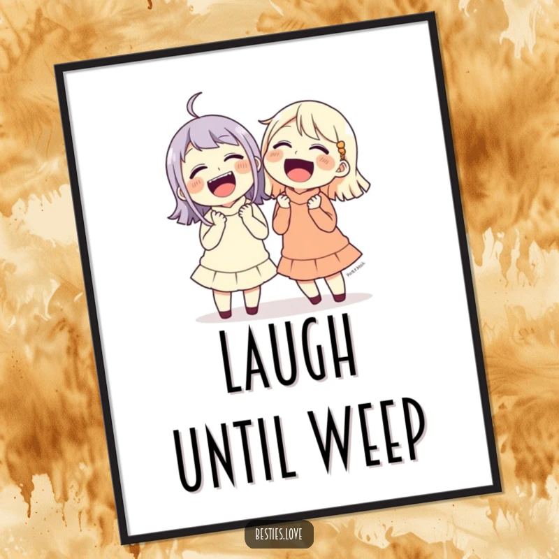 Funny friends captured mid-laugh, holding their sides, a vibrant and humorous poster for any wall.