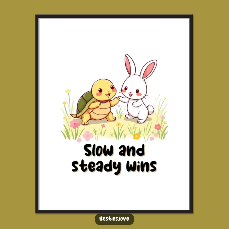 Funny Friendship Frolic Poster: Turtle & Rabbit Tagging Scene, Great Funny Gift