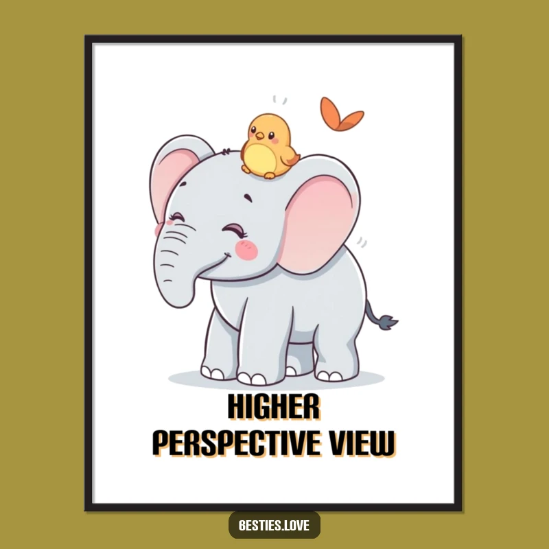 Funny Gentle Giant Poster: Elephant & Bird Ride Scene, Great Funny Gift