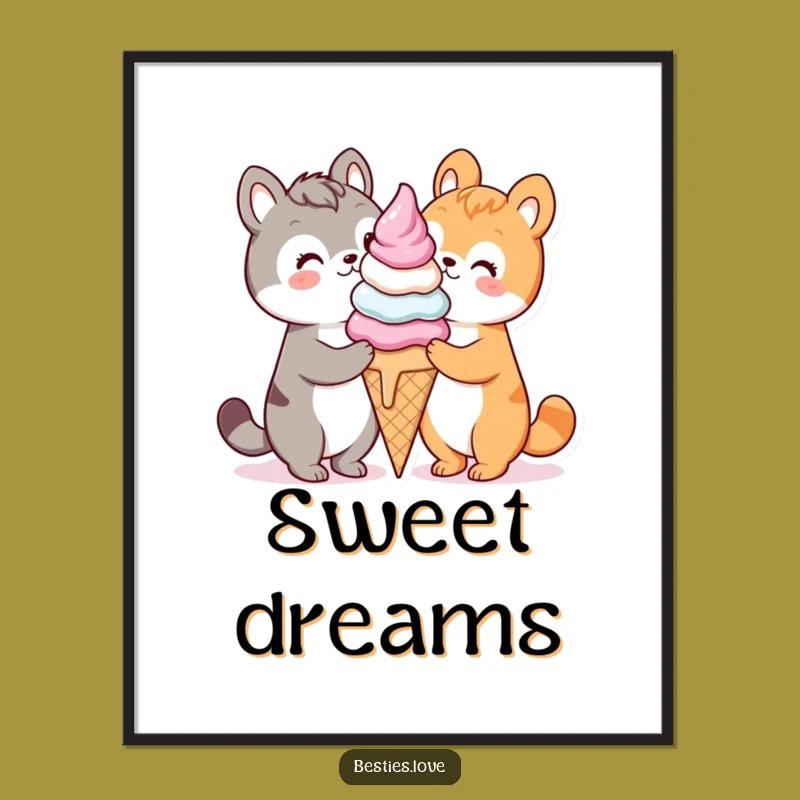 Funny Kawaii Ice Cream Poster, Joyful Wall Art Gift