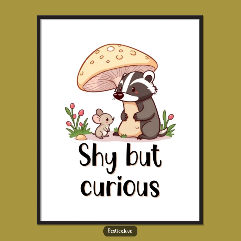 Funny Shy Mouse Badger Poster - Cute Forest Friends Wall Art