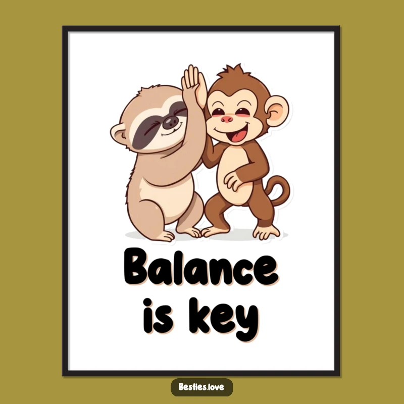Funny Sloth & Monkey High-Five Poster - Whimsical Wall Decor Gift!