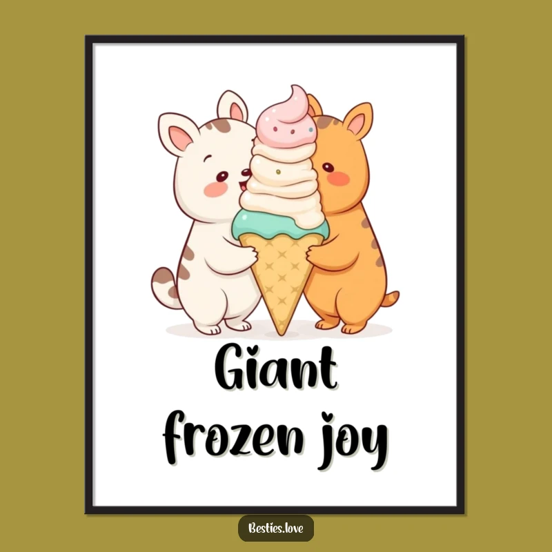 Funny Animal Ice Cream Cone Poster - Dessert Wall Art