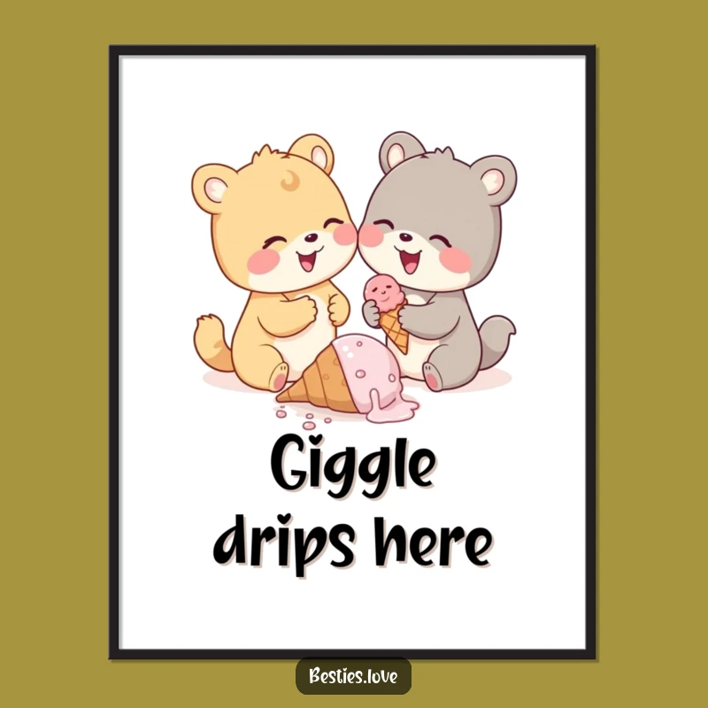 Funny Ice Cream Mishap Poster, Cute Animal Art, Stunning Funny Gift