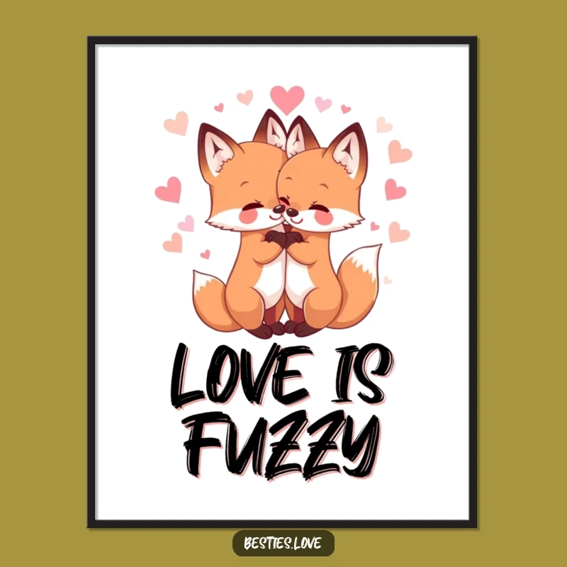Funny Fox Friends Hug Poster - Adorable Cute Animal Art Print for Wall Decor