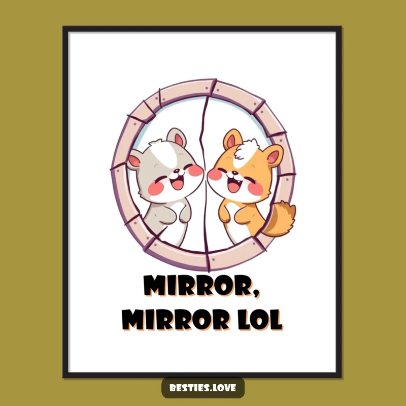 Funny Animal Friends Cracked Mirror Poster: Frame Your Hilarious Friendship