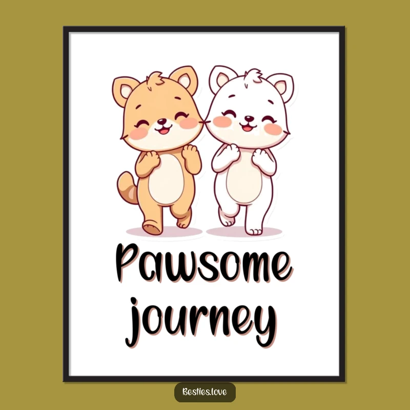 Funny Kawaii Friendship Paws Poster, Joyful Wall Art